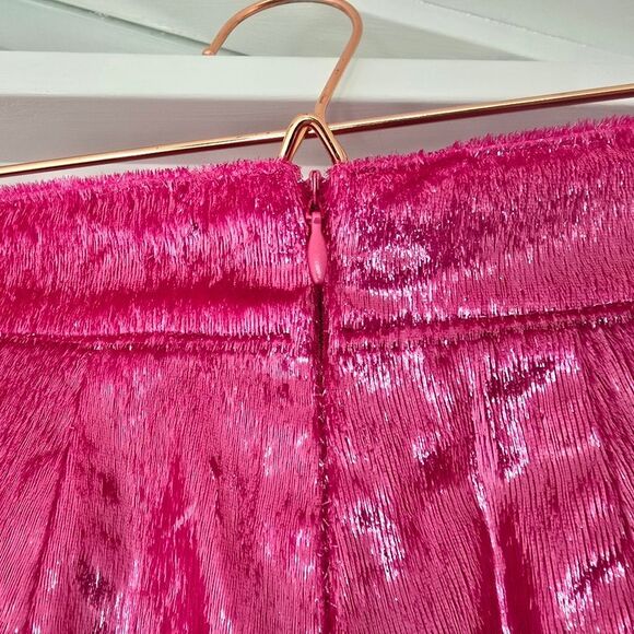 Michael Lo Sordo Marina Metallic Velvet Wide Leg Pant in Bright Hot Pink - Picture 7 of 13